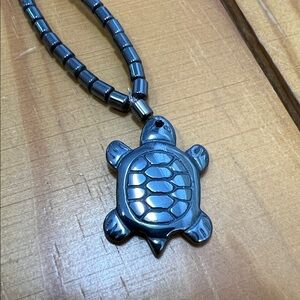 Turtle Pendant choker Necklace titanium metal beads